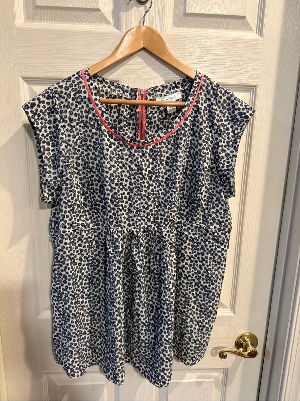 Motherhood Cream Top with Navy Floral Print and Pink Trim